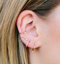 14K Yellow Gold Small Diamond Huggie Hoops