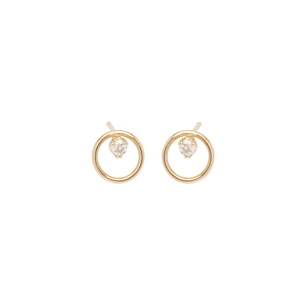 14K Yellow Gold Open Circle Diamond Stud Earrings