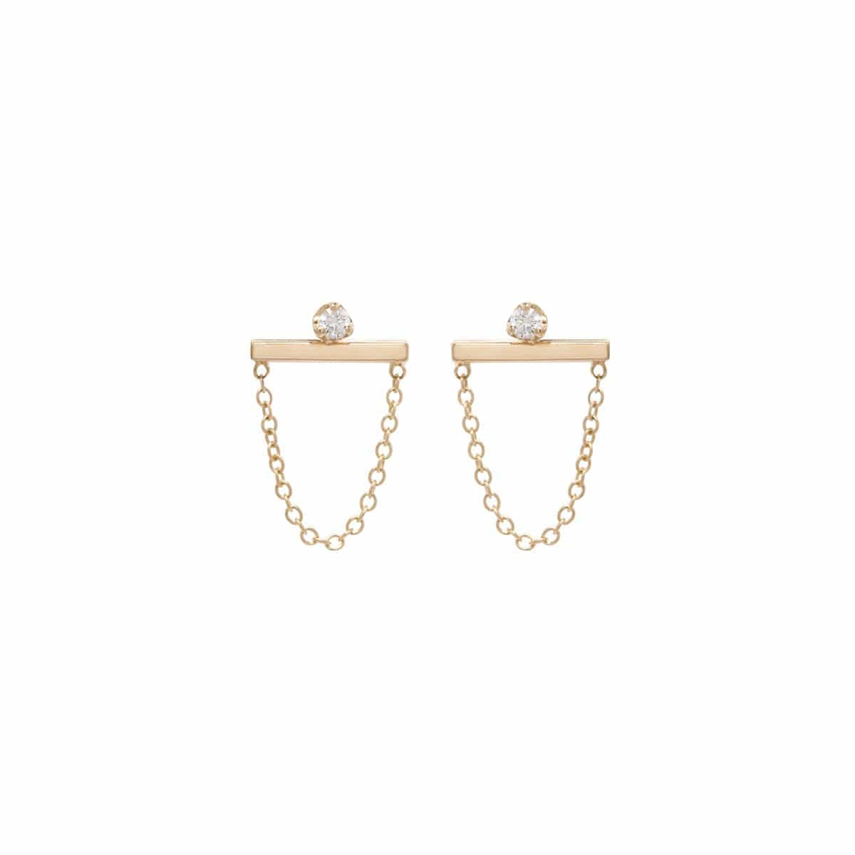 14K Yellow Gold Bar Dangle Diamond Earrings