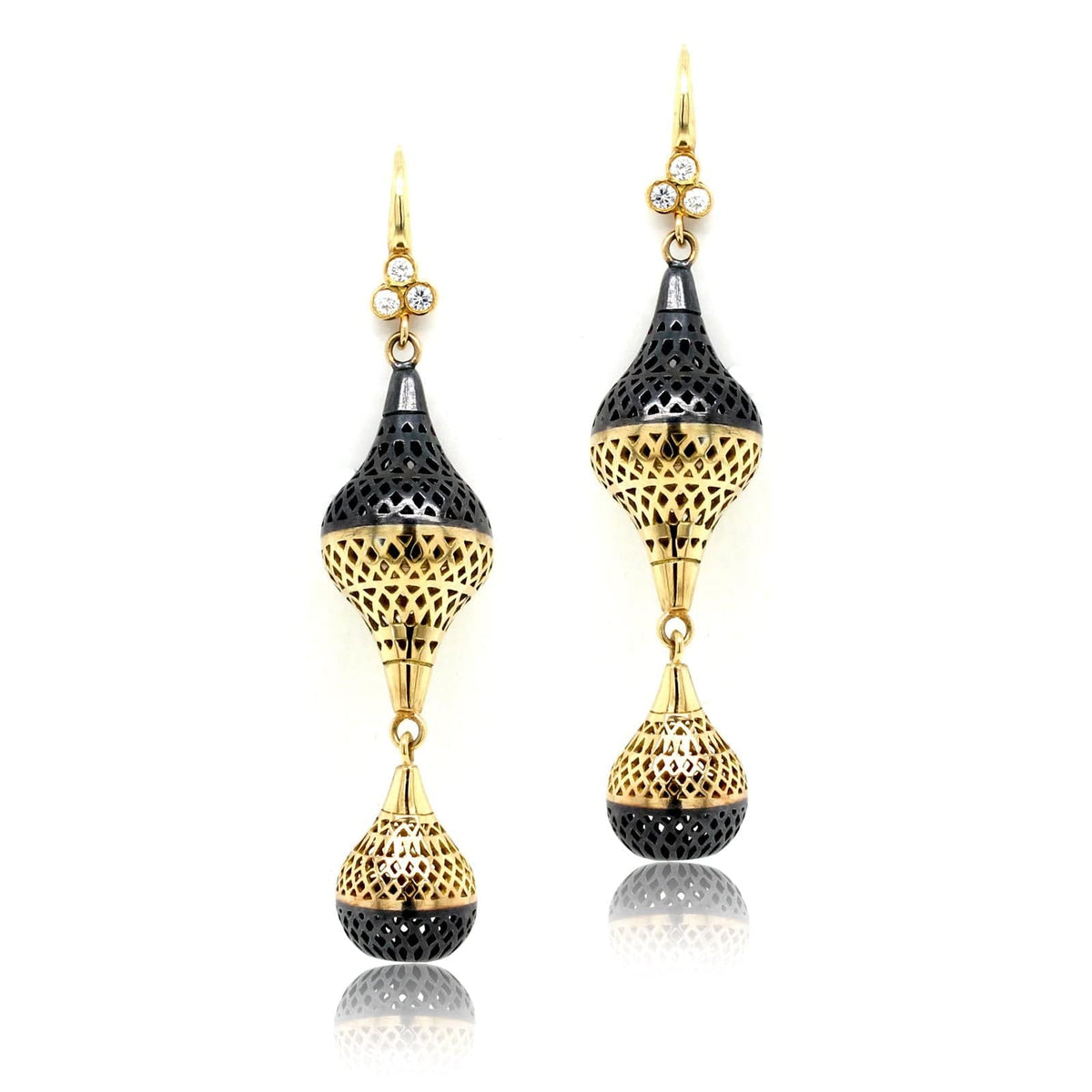 18K Yellow Gold Oxidized Diamond Dangle Earrings