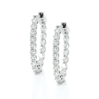 18K White Gold Oval Diamond Hoops