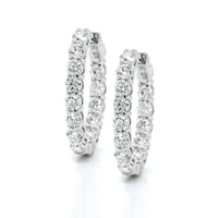 18K White Gold Oval Diamond Hoops