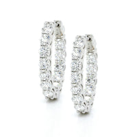 18K White Gold Oval Diamond Hoops