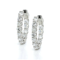 18K White Gold Oval Diamond Hoops