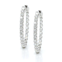 18K White Gold Oval Diamond Hoops