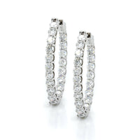18K White Gold Oval Diamond Hoops