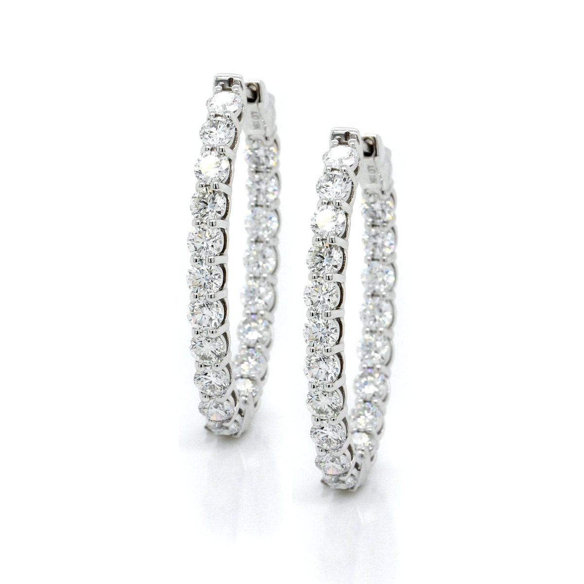18K White Gold Oval Diamond Hoops