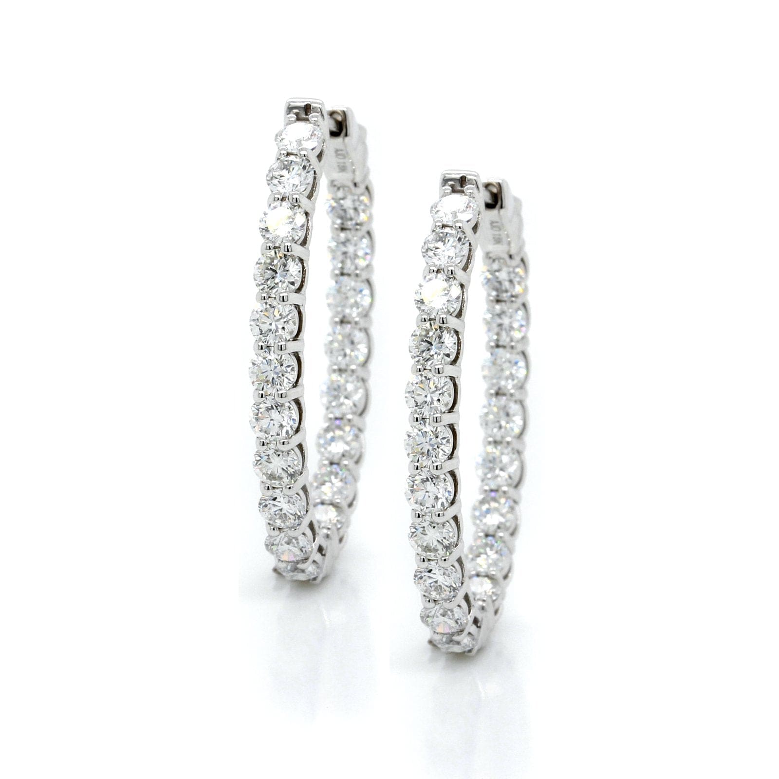 18K White Gold Oval Diamond Hoops