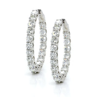 18K White Gold Oval Diamond Hoops