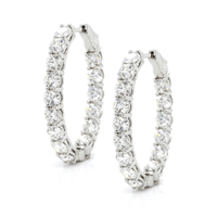 18K White Gold Oval Diamond Hoops