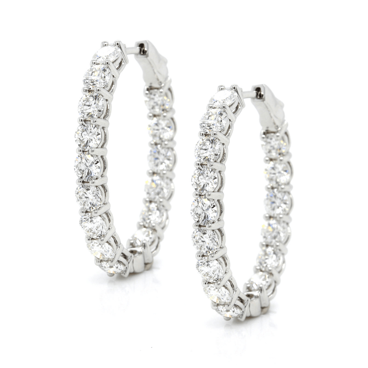 18K White Gold Oval Diamond Hoops