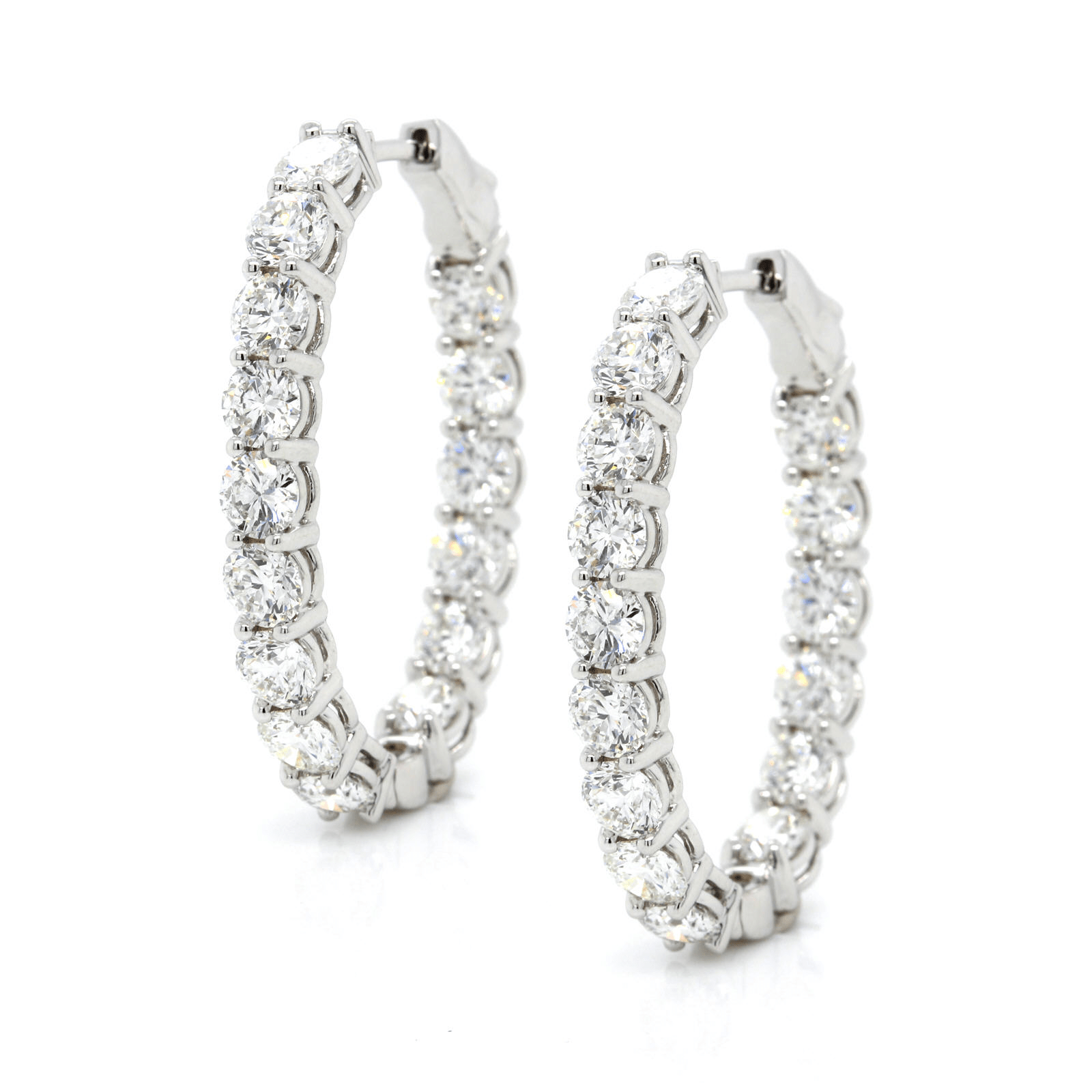 18K White Gold Oval Diamond Hoops
