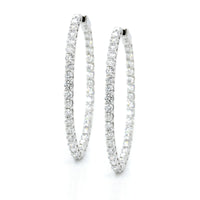 18K White Gold Oval Diamond Hoops