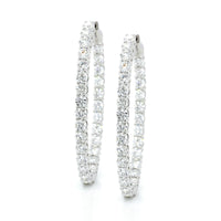 18K White Gold Oval Diamond Hoops
