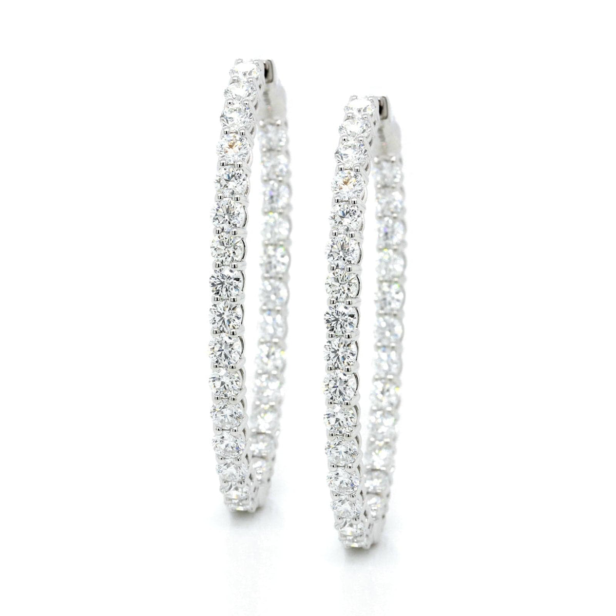 18K White Gold Oval Diamond Hoops