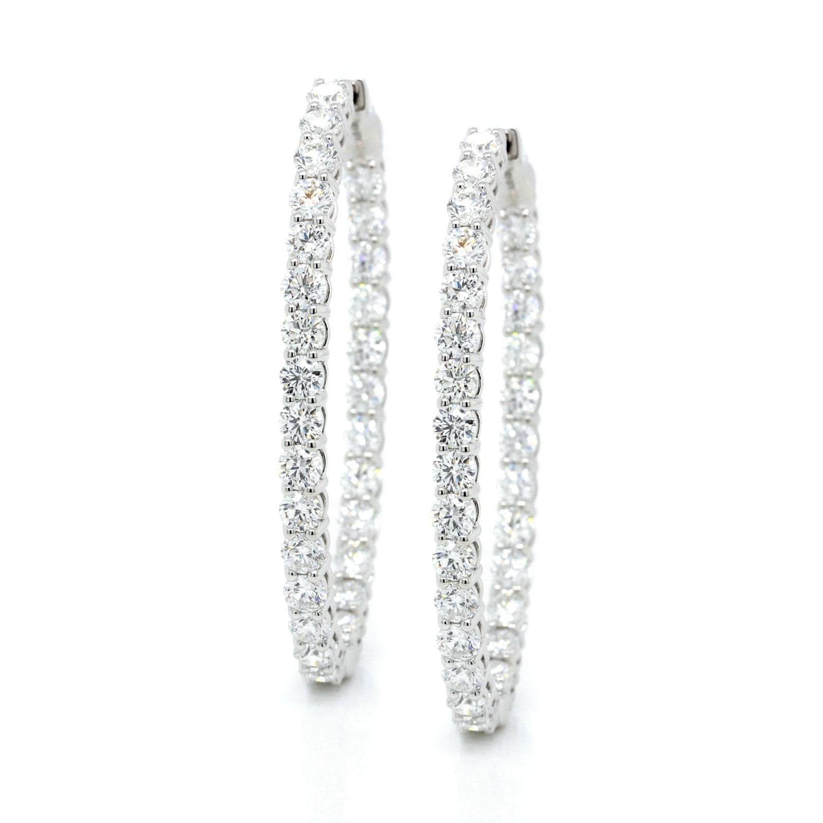 18K White Gold Oval Diamond Hoops
