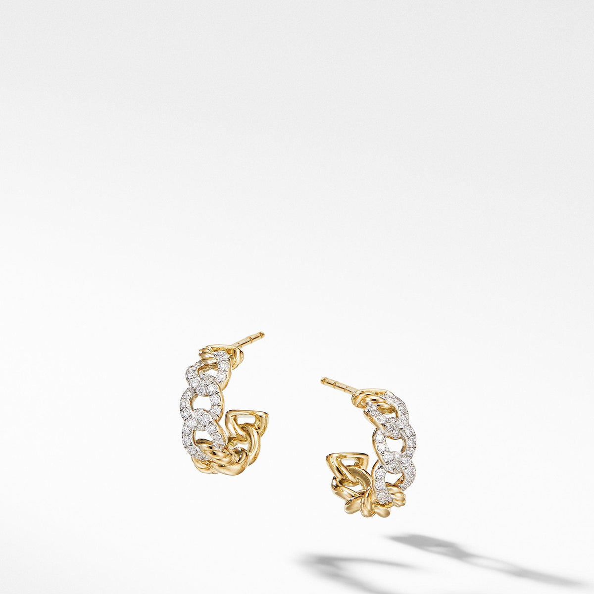 Belmont Curb Link Small Hoop Earrings in 18K Yellow Gold with Pavé Diamonds