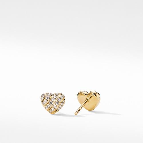 Heart Stud Earrings in 18K Yellow Gold with Pavé Diamonds