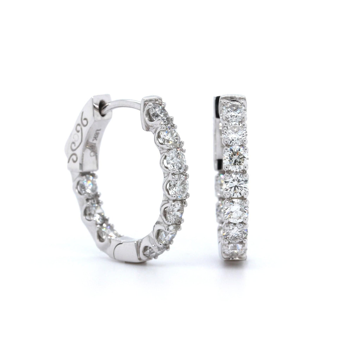 18K White Gold Diamond Huggie Earrings