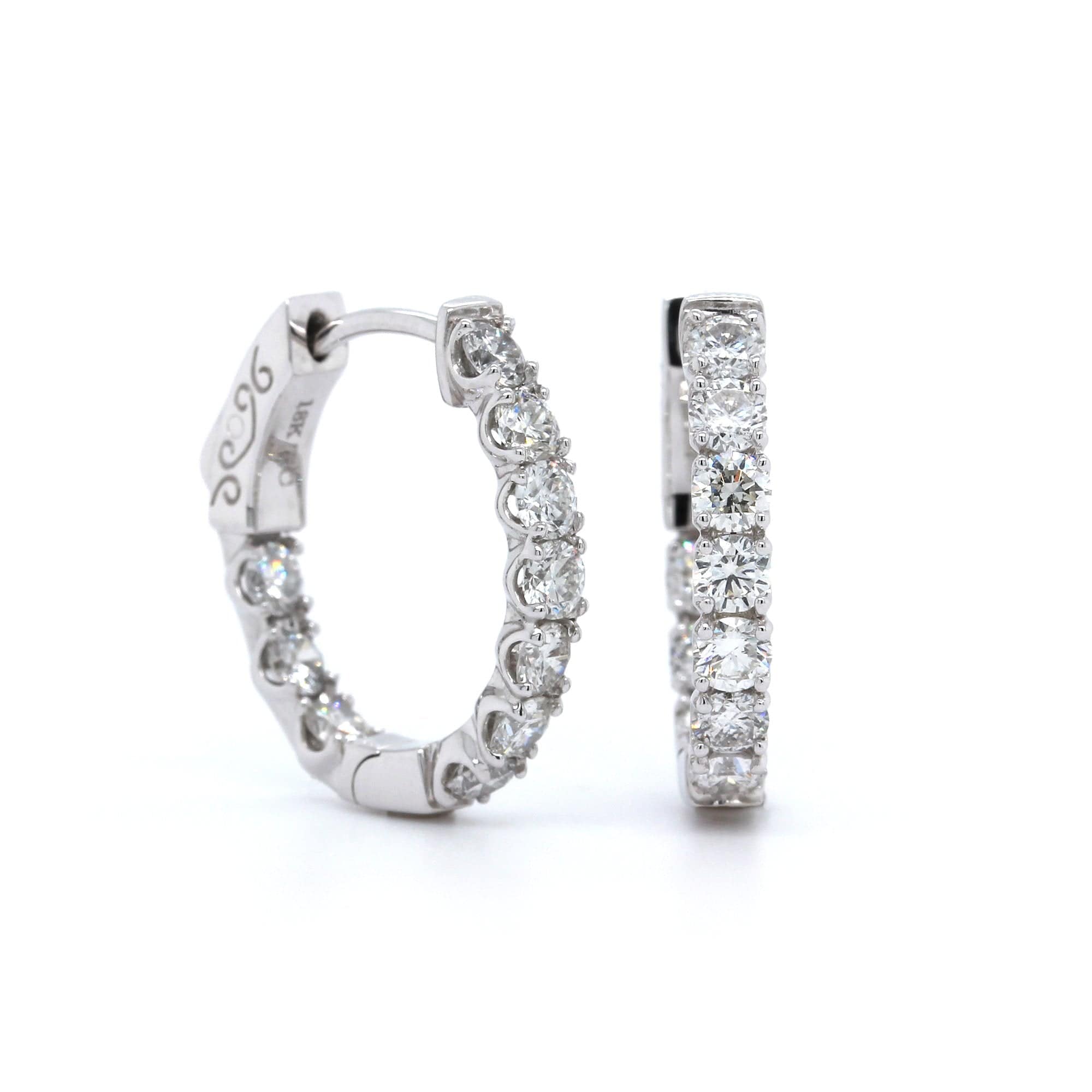 18K White Gold Diamond Huggie Earrings