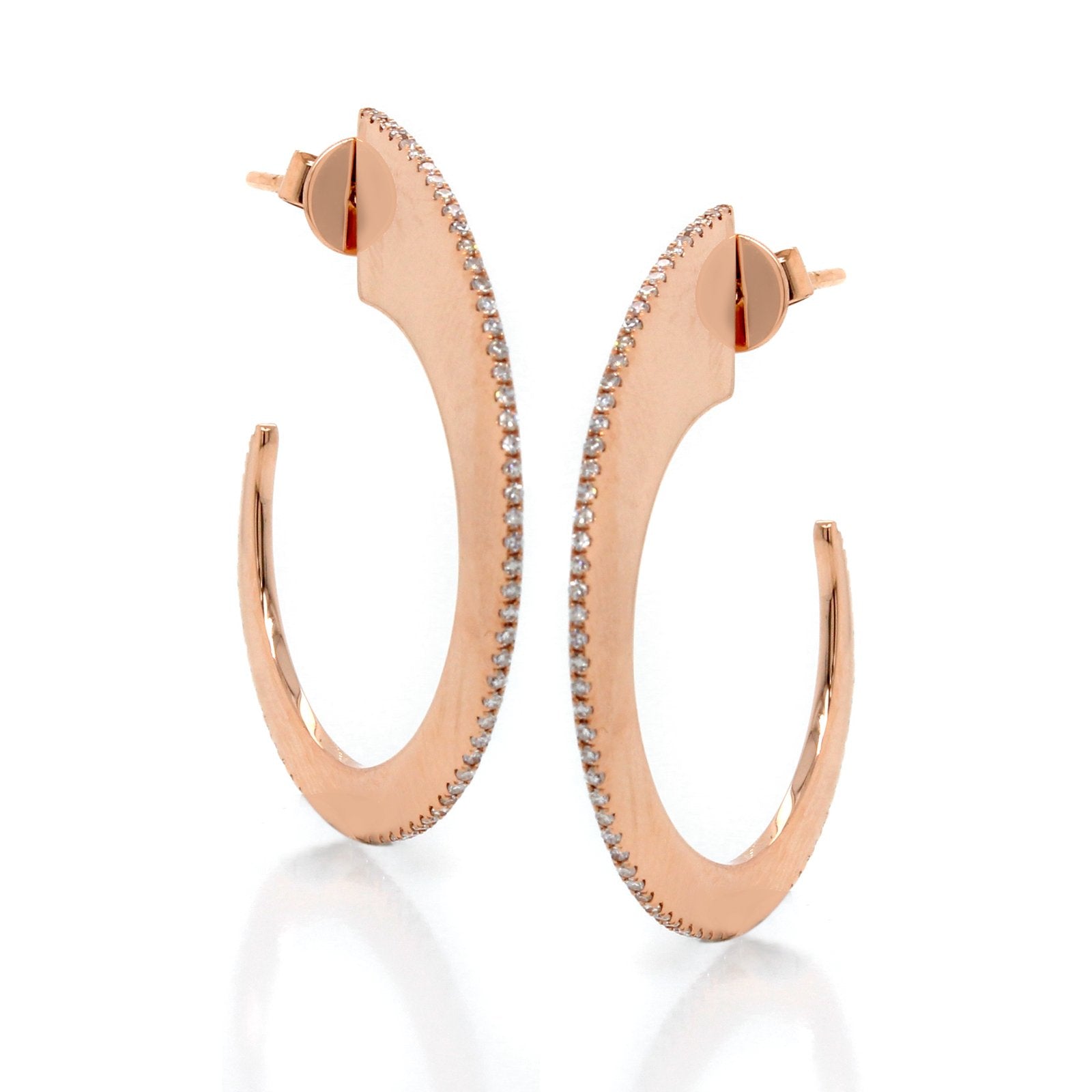 14K Rose Gold Thin Diamond Hoop Earrings