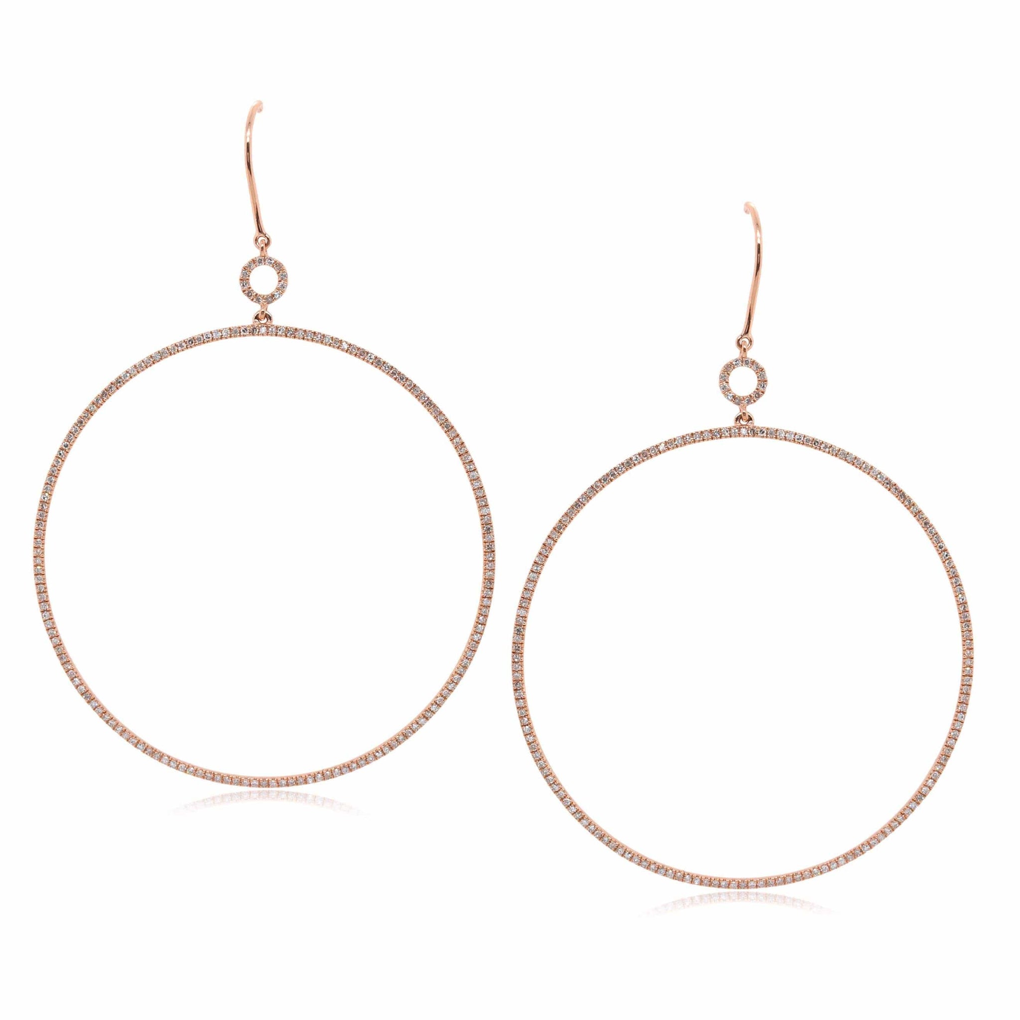 14K Rose Gold Circle Diamond Drop Earrings