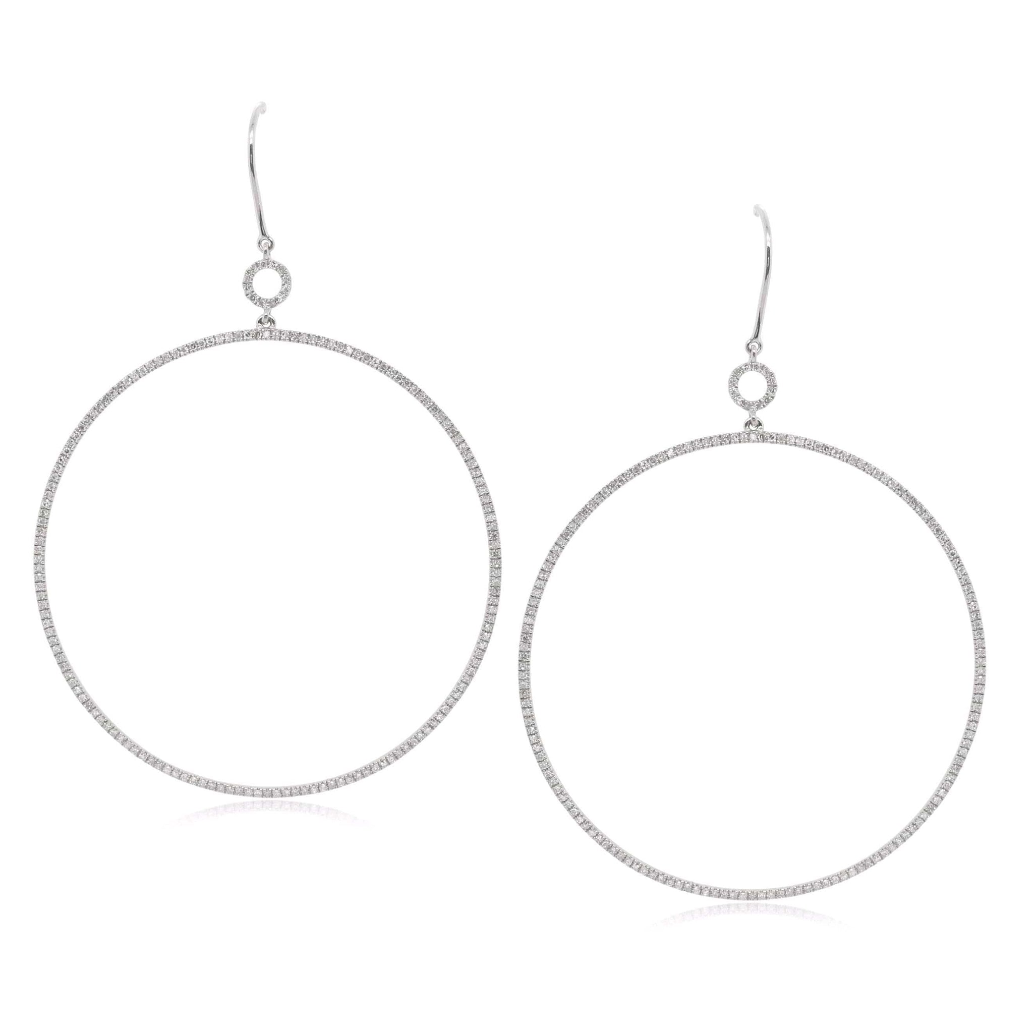 14K White Gold Circle Diamond Drop Earrings