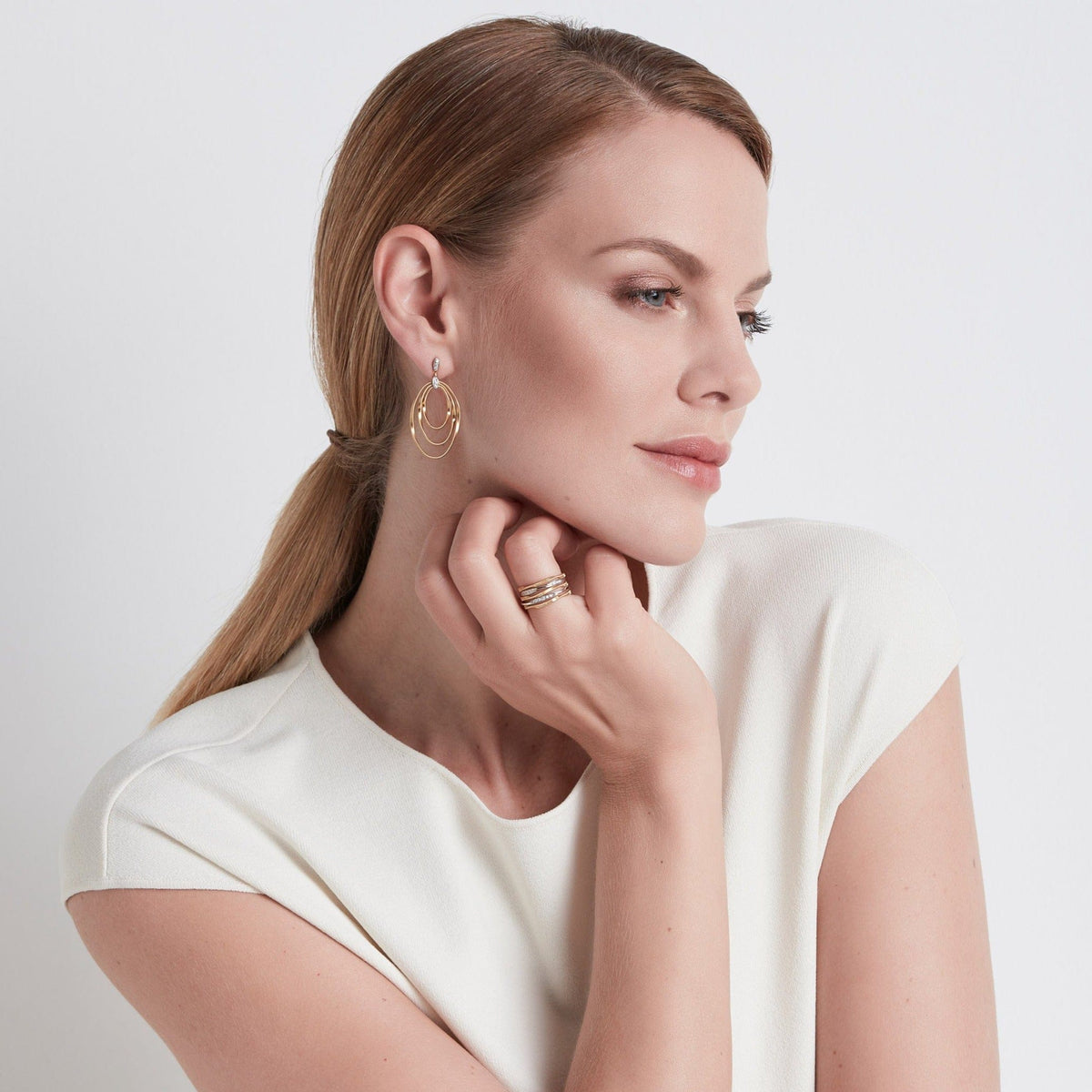 Marco Bicego Marrakech Onde 18K Yellow and White Gold Three Oval Link Earrings