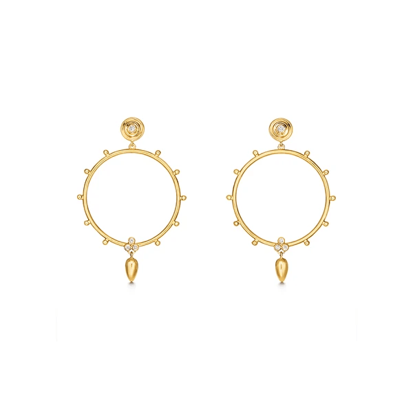 18K Yellow Gold Front Facing Hoop Diamond Earrings