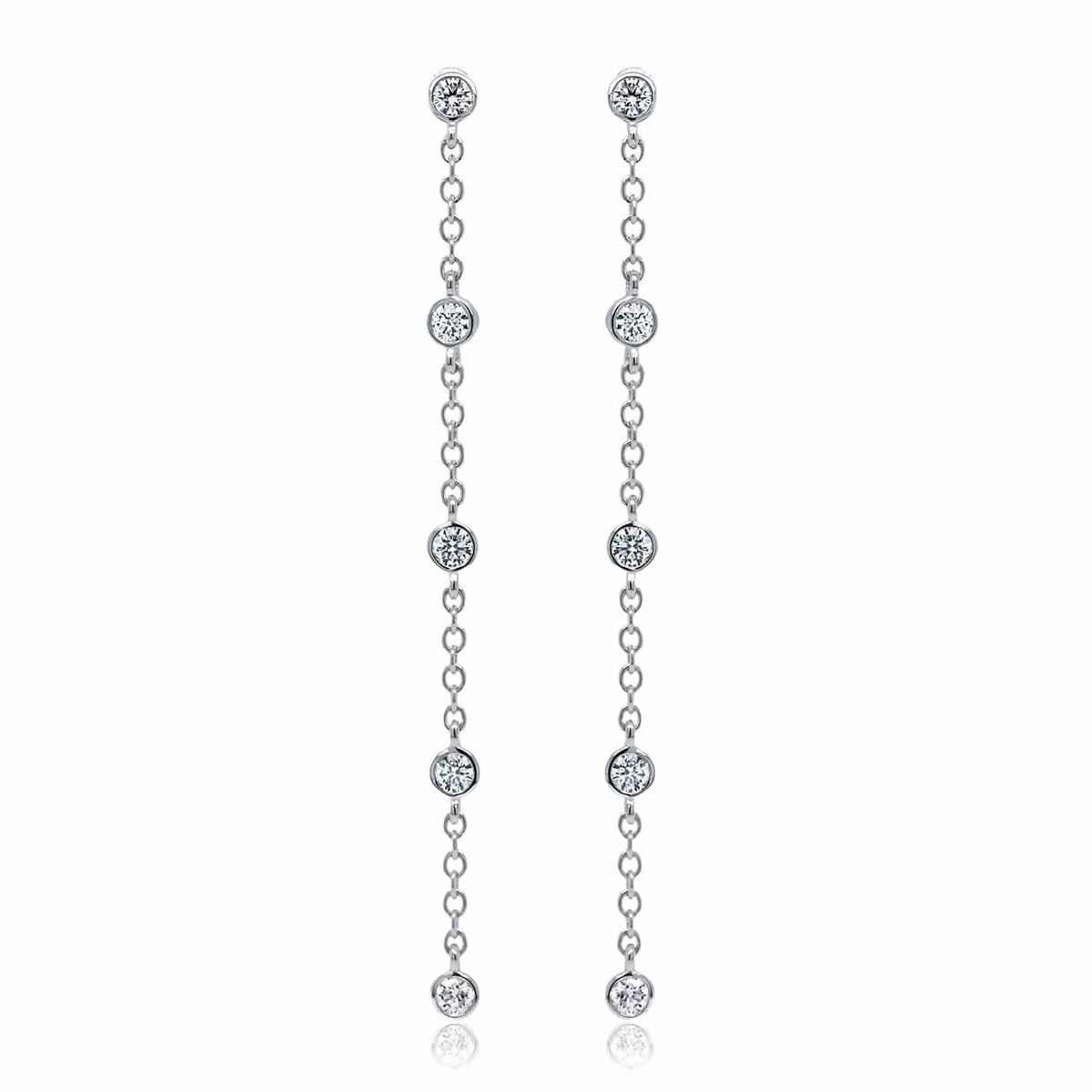18K White Gold Diamond Bezel Set Drop Earrings