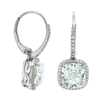 Platinum Cushion Diamond Halo Drop Earrings, Platinum, Long's Jewelers