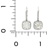 Platinum Cushion Diamond Halo Drop Earrings