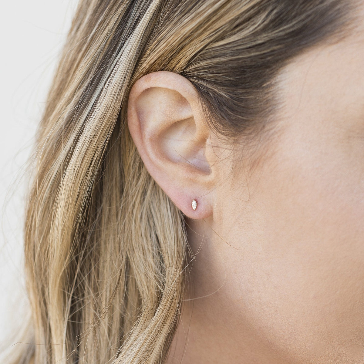 14K Yellow Gold Marquise Diamond Stud Earrings