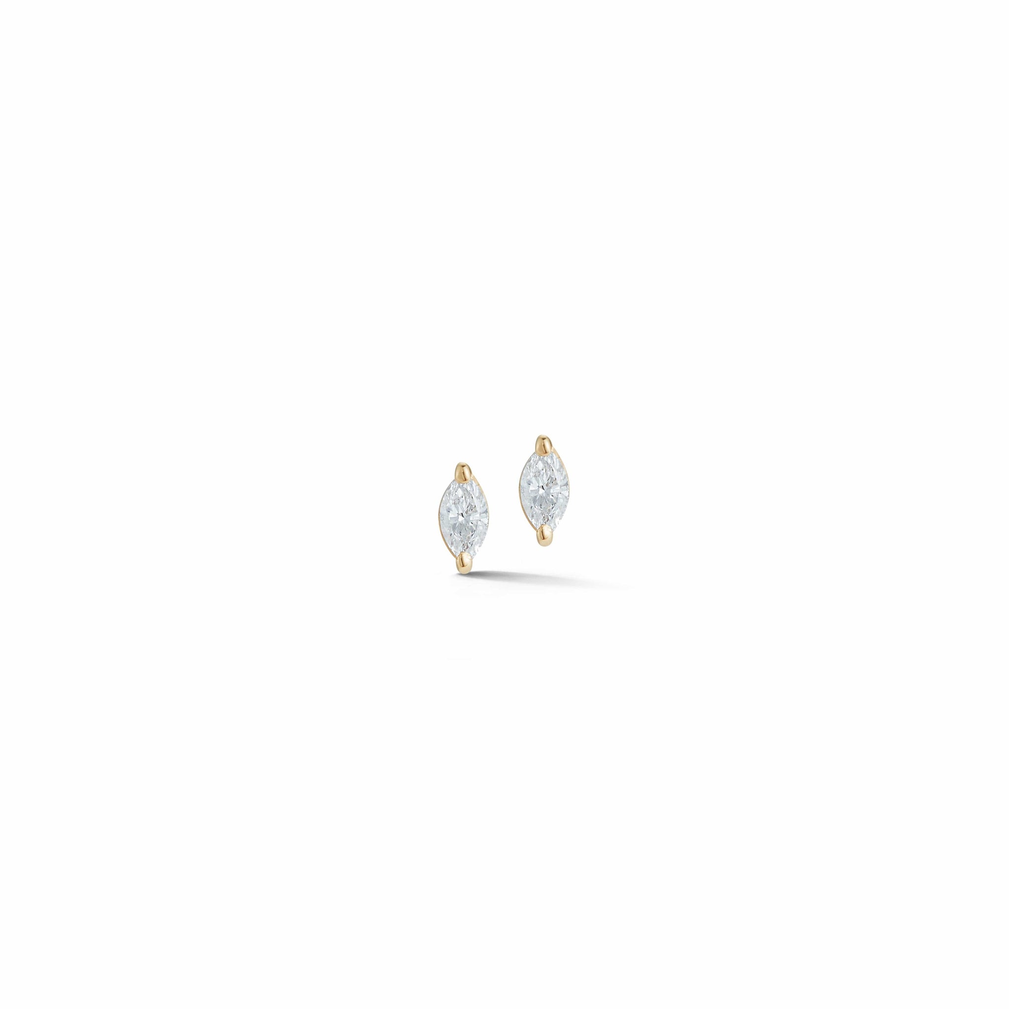 14K Yellow Gold Marquise Diamond Stud Earrings