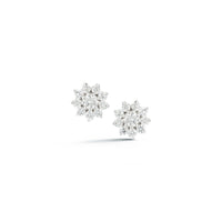 14K White Gold Diamond Flower Stud Earrings