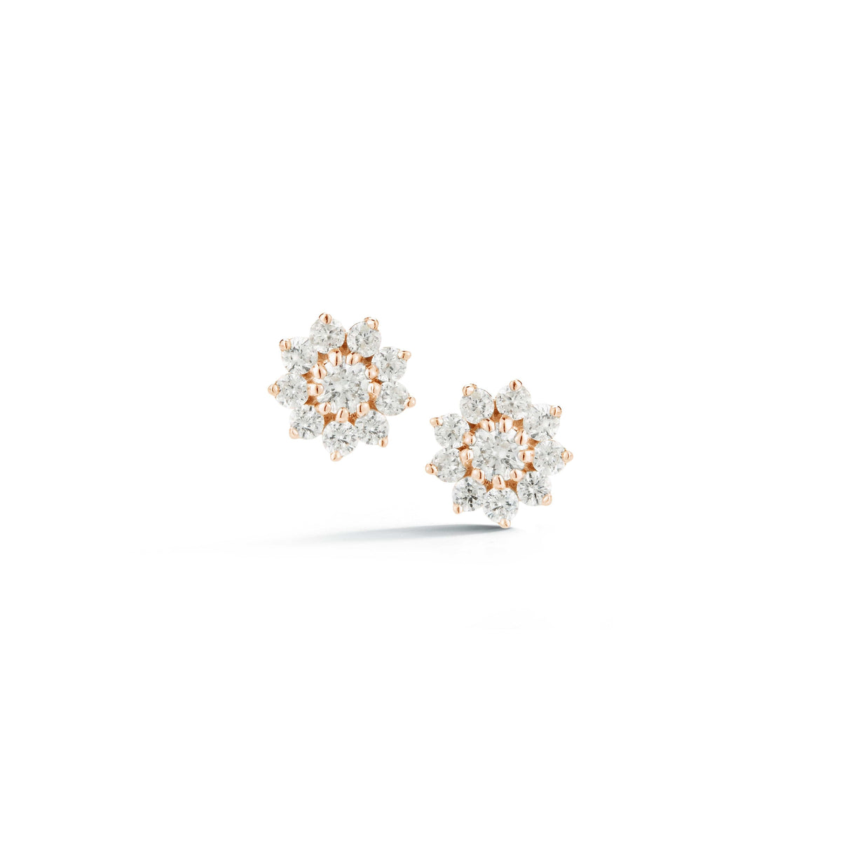 14K Rose Gold Diamond Flower Stud Earrings