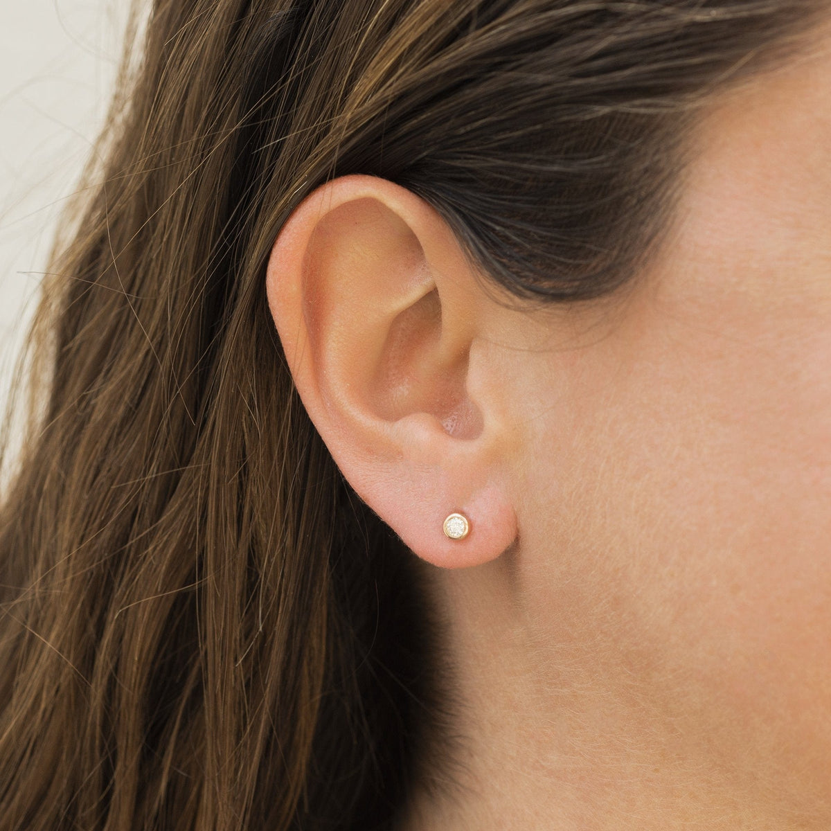 14K Rose Gold Bezel Set Diamond Earrings