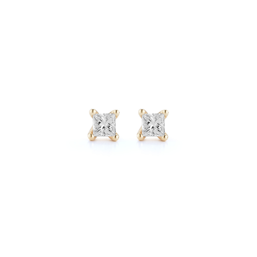 14K Yellow Gold Princess Cut Diamond Stud Earrings