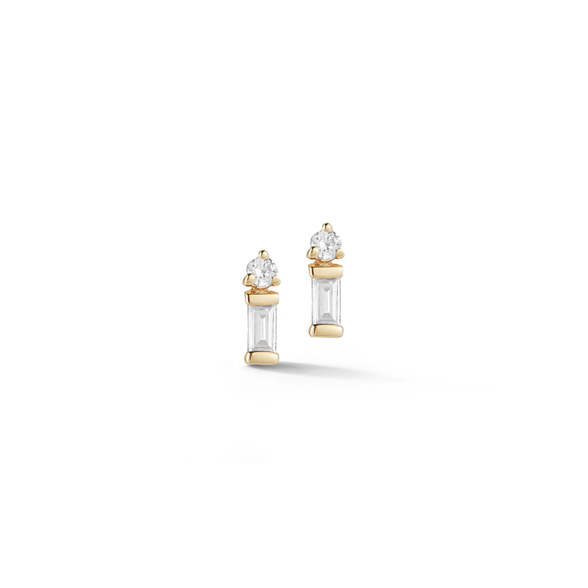 14K Yellow Gold Mini Baquette Diamond Earrings