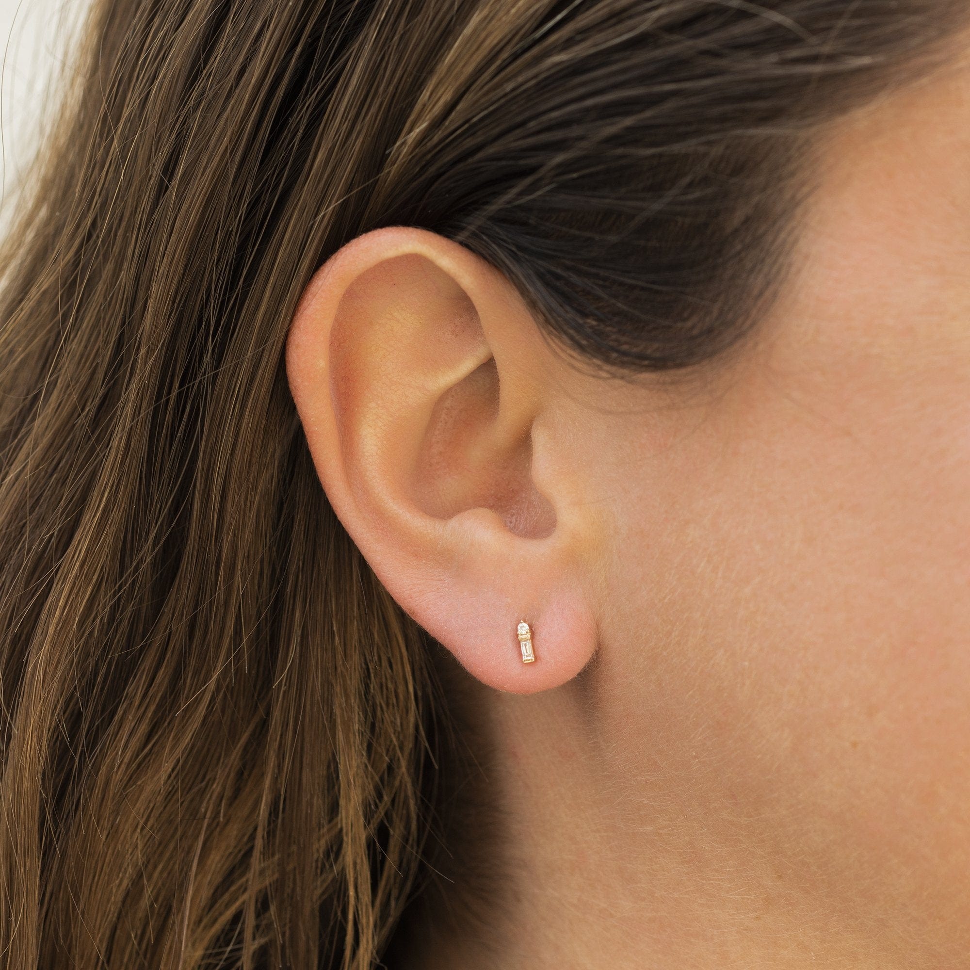 14K Rose Gold Mini Baquette Diamond Earrings