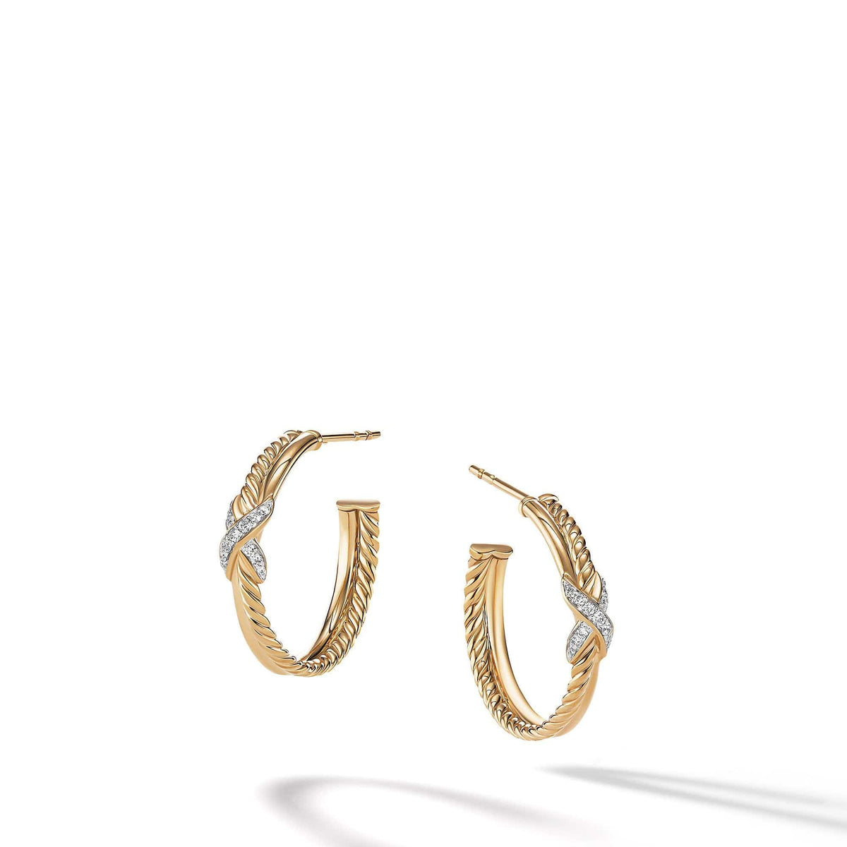 Petite X Hoop Earrings in 18K Yellow Gold with Pavé Diamonds