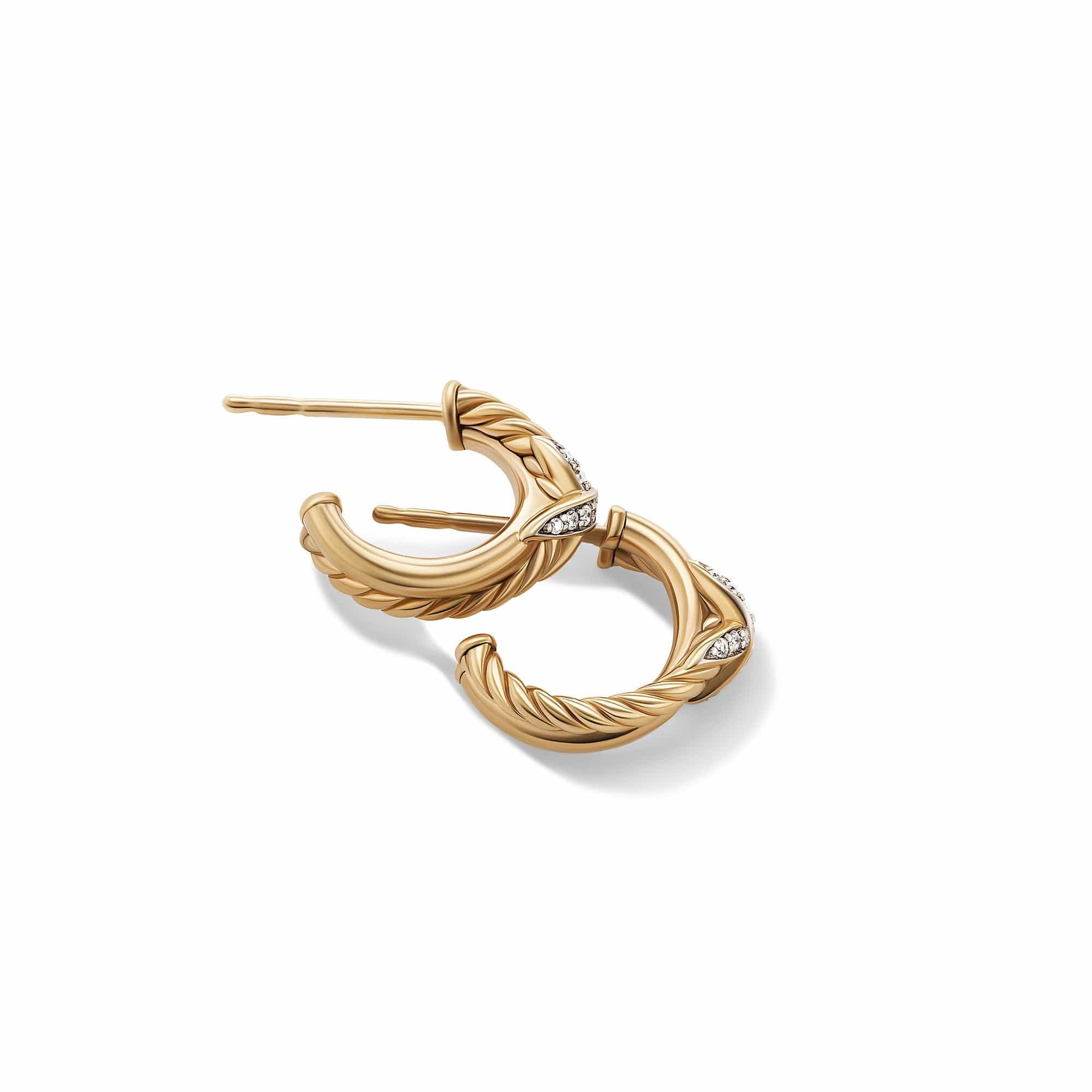 Petite X Mini Hoop Earrings in 18K Yellow Gold with Pavé Diamonds
