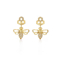 18k Yellow Gold Diamond Bee Drop Earrings