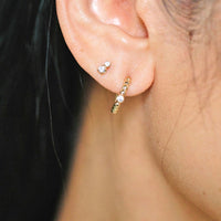 14K White Gold Double Diamond Stud Earrings