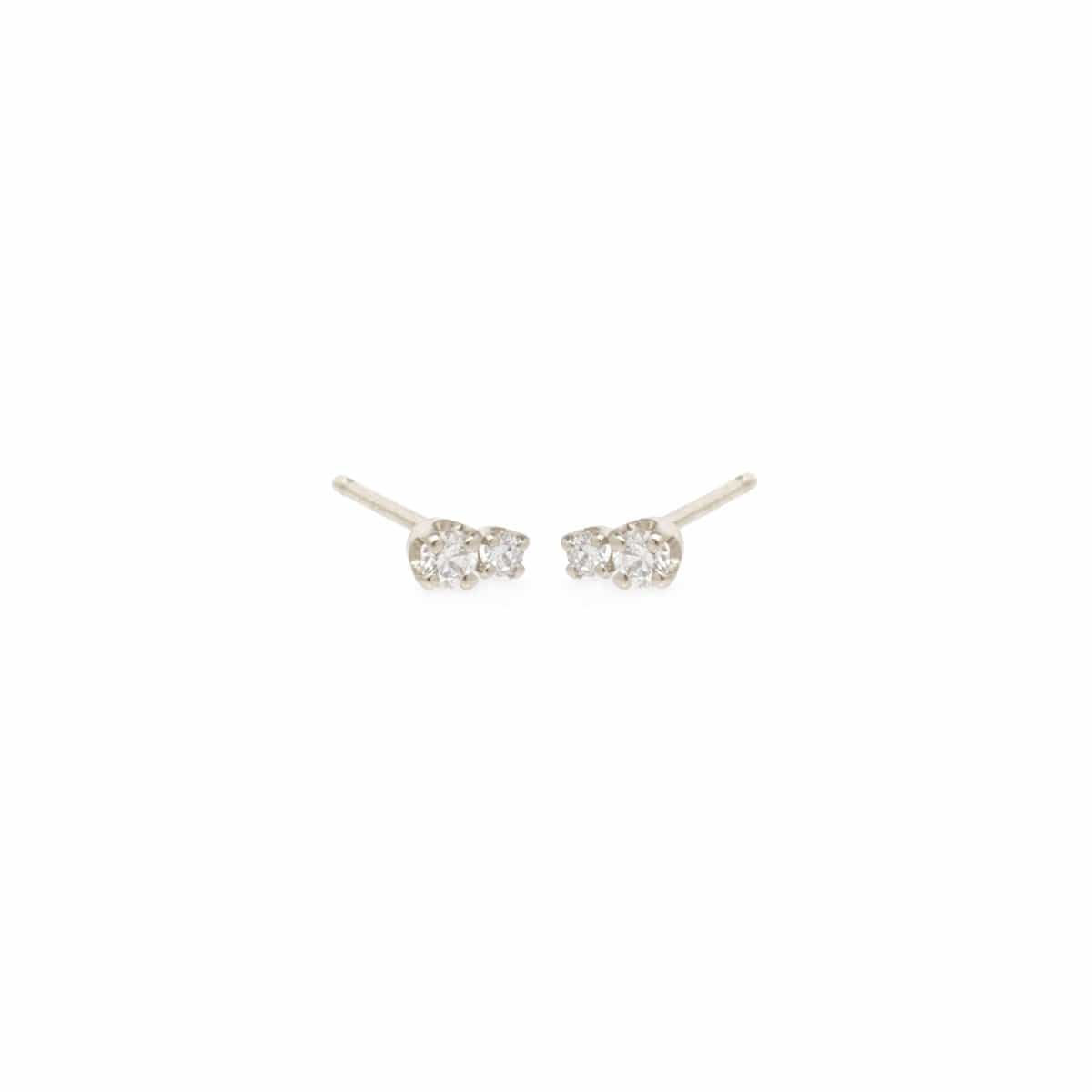 14K White Gold Double Diamond Stud Earrings