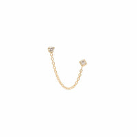 14K Yellow Gold Double Diamond Chain Drop Earring