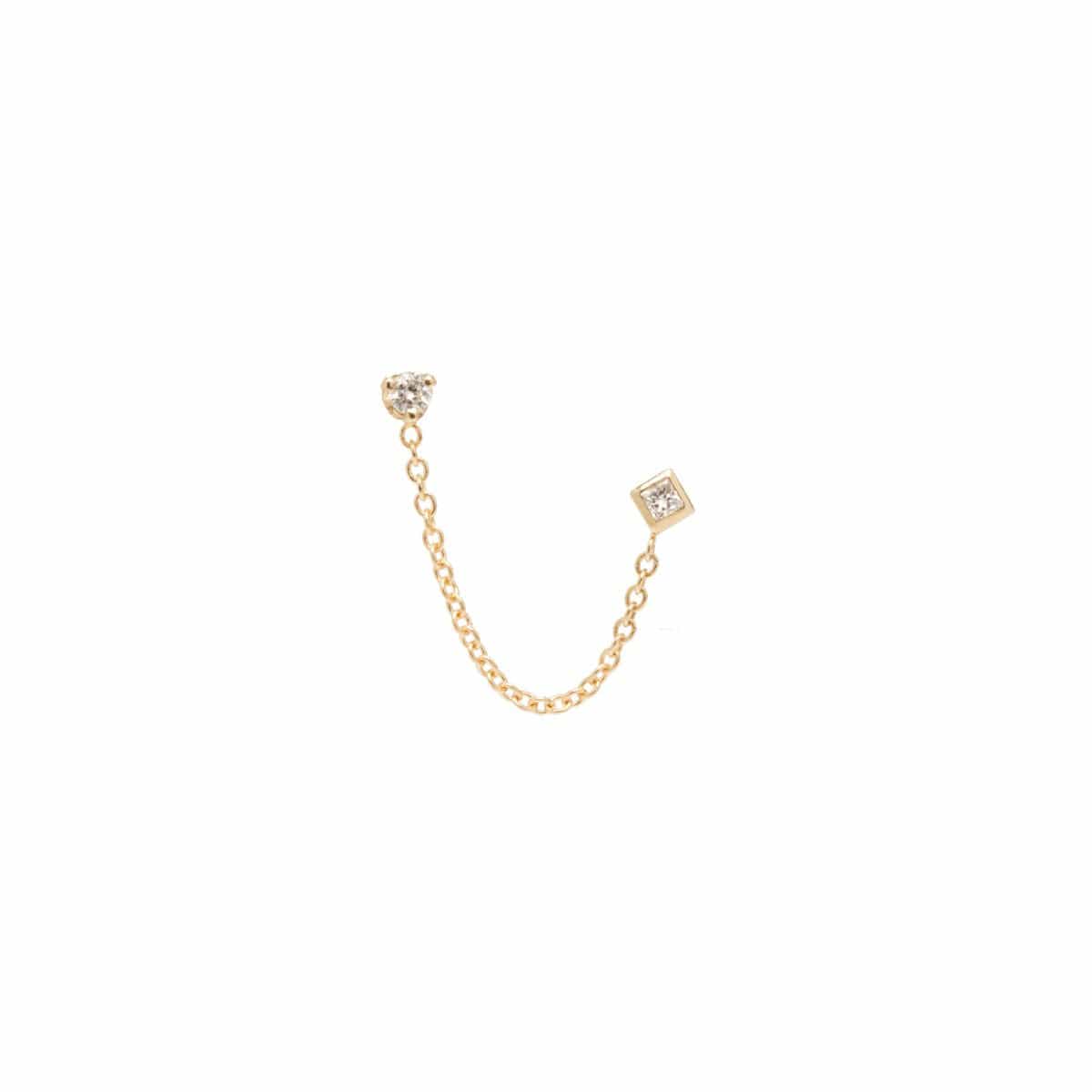 14K Yellow Gold Double Diamond Chain Drop Earring
