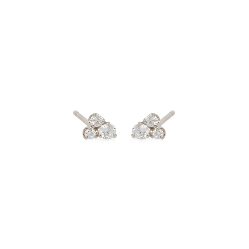 14K White Gold Triple Diamond Stud Earrings