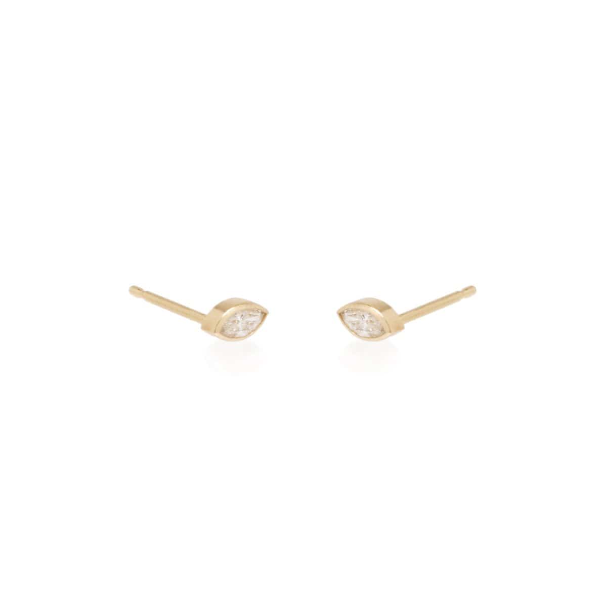 14K Yellow Gold Marquise Diamond Stud Earrings