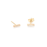 14K Yellow Gold Diamond Bar Stud Earrings